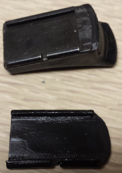 Comparison of factory and DIY mag bottom (top view).