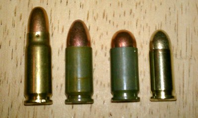 From Left to Right: 7.62X25, 9MM Luger, 9X18, 32ACP